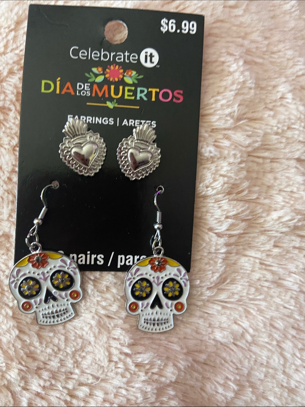 Celebrate It White and Silver Sugar Skull & Heart Kids Earring Set